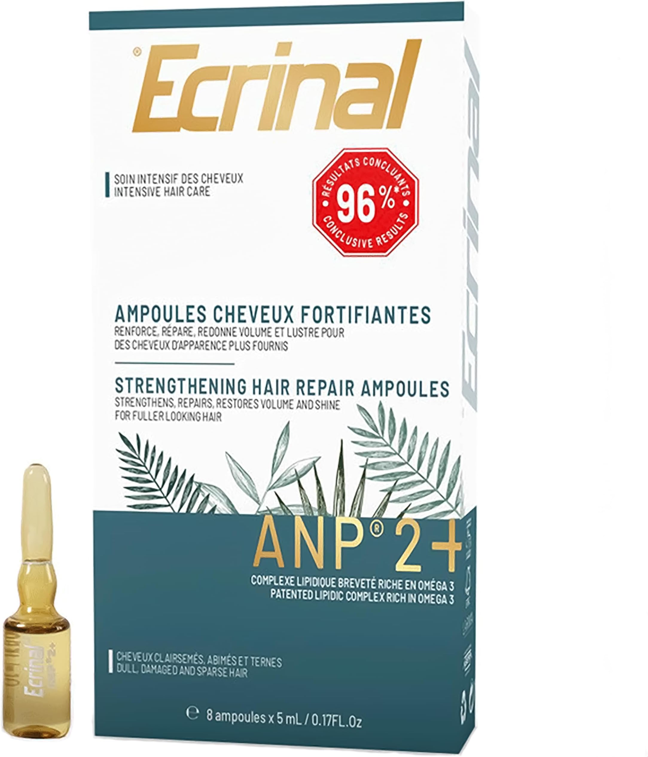 Ecrinal ANP2 Hair Growth Ampoules for Men - Strengthening & Repairing Ampoules - Intensive Hair Care for Thinning, Dull, Damaged Hair - ANP 2+ Complex with Omega 3 | Pack 8