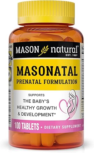 MASON NATURAL Formulación prenatal masonatal - Multivitamínico prenatal y posnatal para mujeres para apoyar el desarrollo del bebé, 100 tabletas