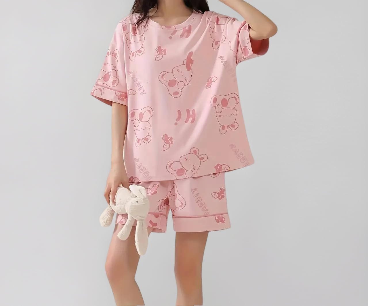 Womens Korean Night Dress || Short Pyjama Set || Korean Nightsuit || Women Nightwear ||Round Neck Short Sleeve Nightsuit || Loungewear || Everyday Nightdress (ND-01)