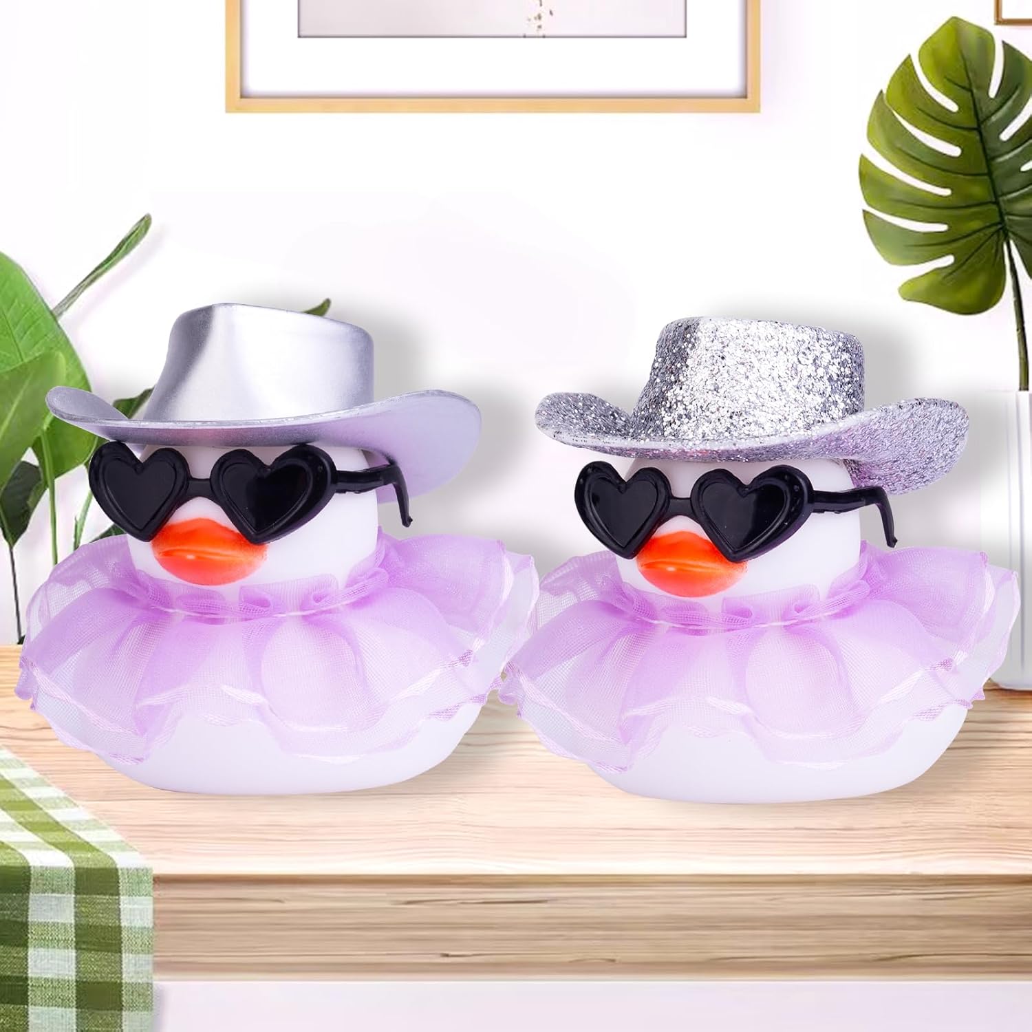 Car Rubber Duck Ornament Cute White Duck Car Dashboard Decoration Accessories with Mini Hat Sunglasses and Skirt for Car Dashboard Decoration Accessories(W9), W9-silver, JJ118D