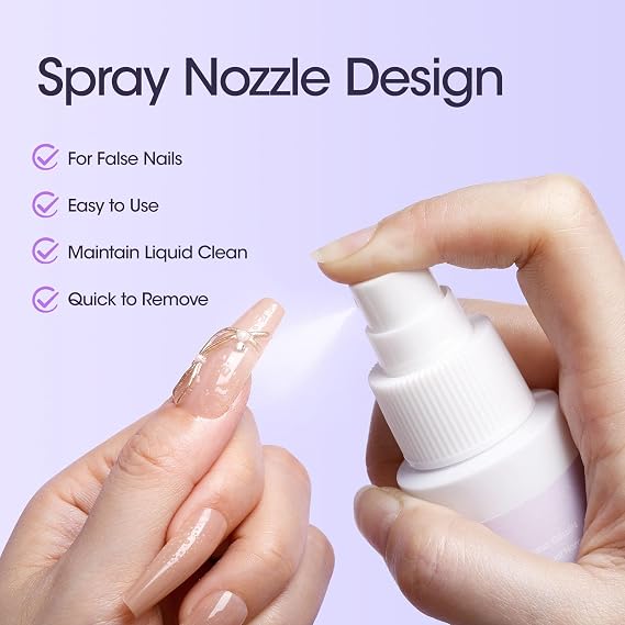 Gellen 2 Pack 60ML Solid Gel Nail Glue Remover Spray For Press-on Nails, Nail-friendly Glue-off Remover for Artificial False Acrylic Nails, Acetone Free Nail Glue Debonder with Stick