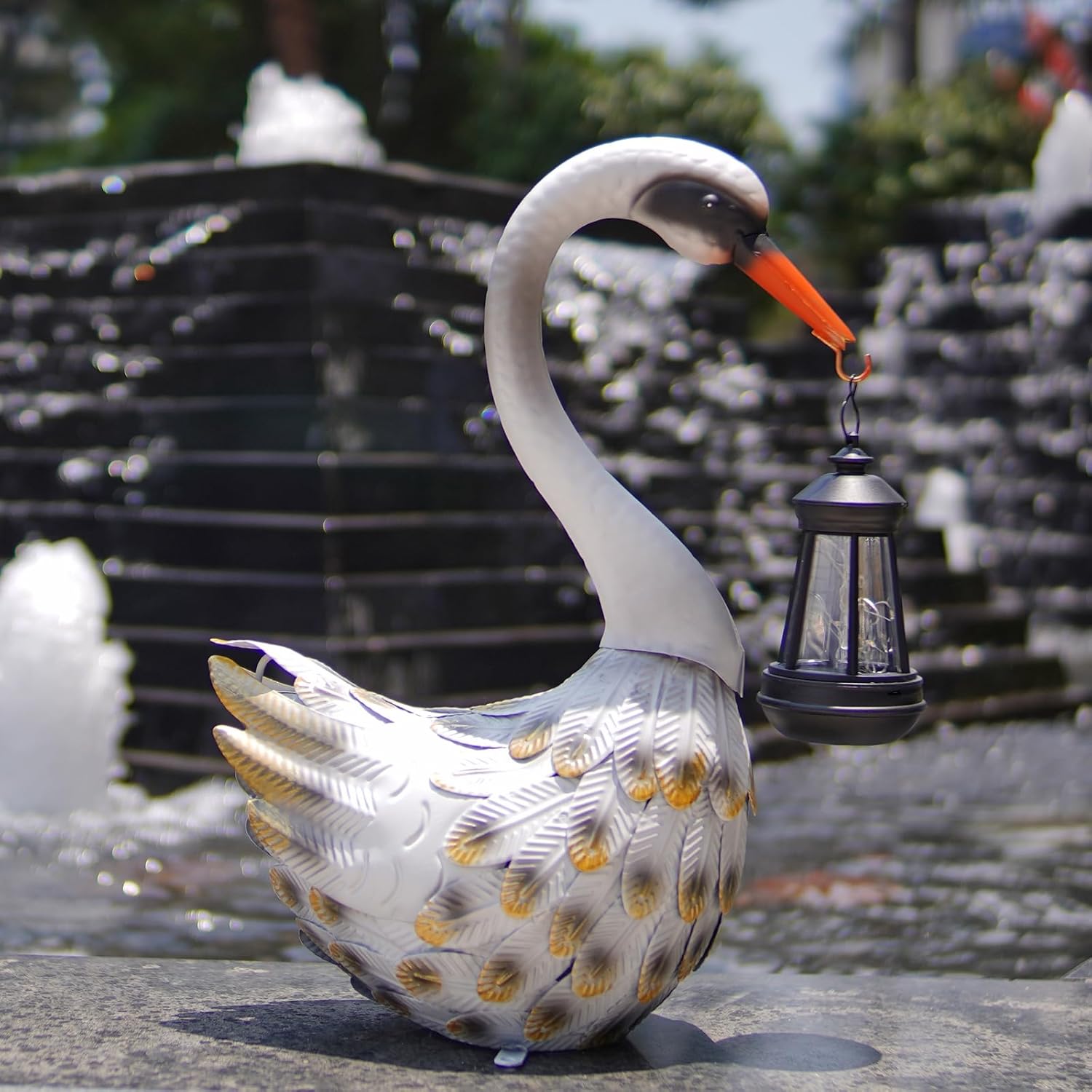 HONGLAND Solar Garden Statue Outdoor Swan Decor Bird Decor Lawn Ornament for Backyard Patio Porch Poolside（White）