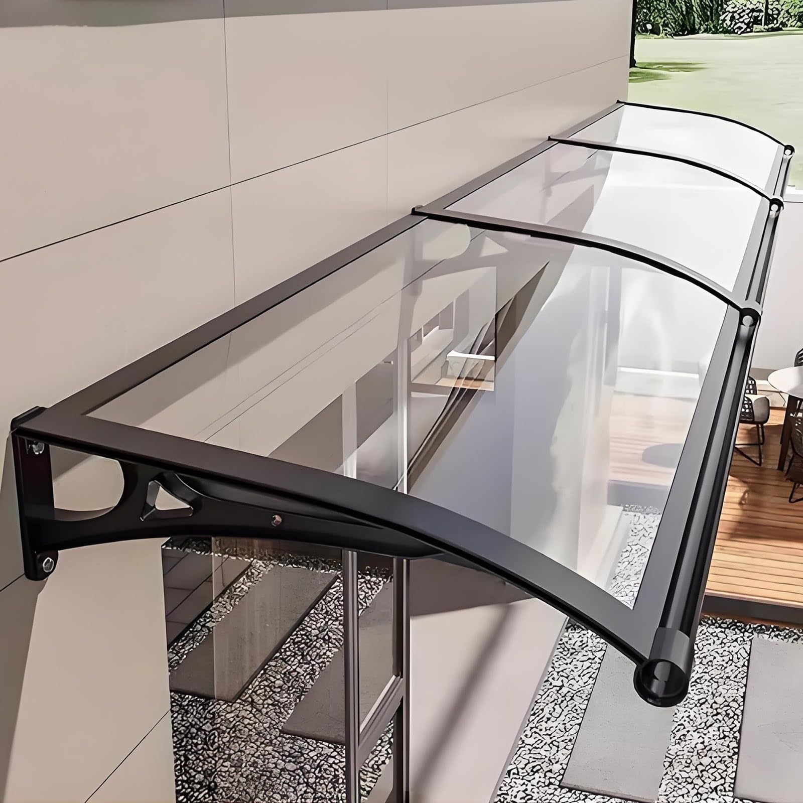LWJSOCP Door Canopy ning with Rain Gutter - Impact Resistant Polycarte Shelter for Front Entrance UV Protect for Patio & Porch (Transparent 100x140cm/39x55in)