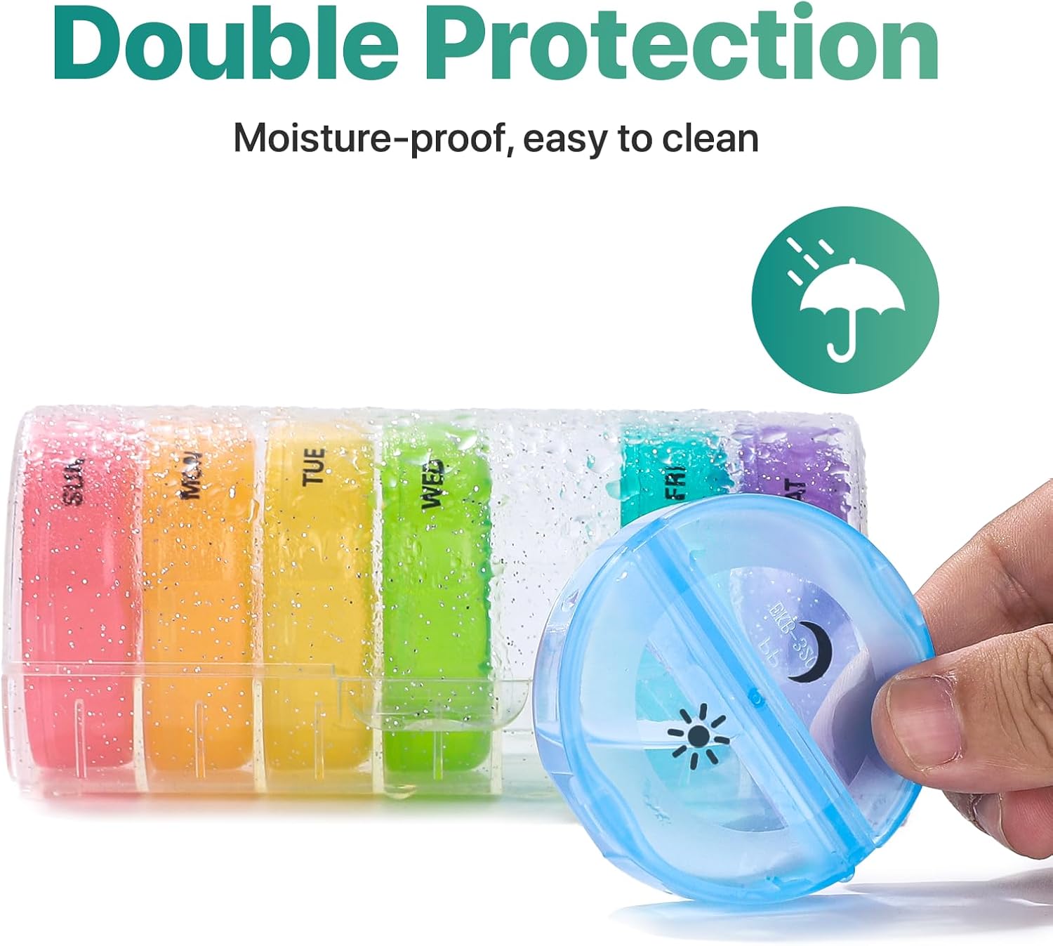 Sukuos Large Weekly Pill Organizer 2 Times a Day, Daily Pill Box 7 Day Easy to Open with Double Protection, AM PM Pill Case for Medicine/Vitamin/Fish Oil/Supplements (Glitter Clear) image 4