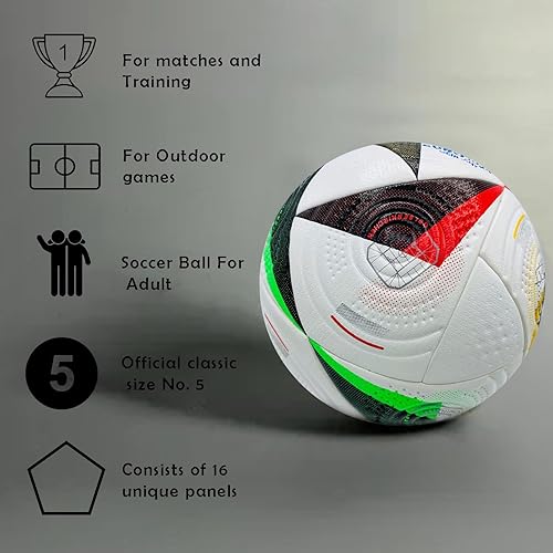 Miniatura 3 de Balón de fútbol Euro Cup Tamaño 5  Tapa suave, perfecta para entrenar y jugar, para aficionados al fútbol y adultos