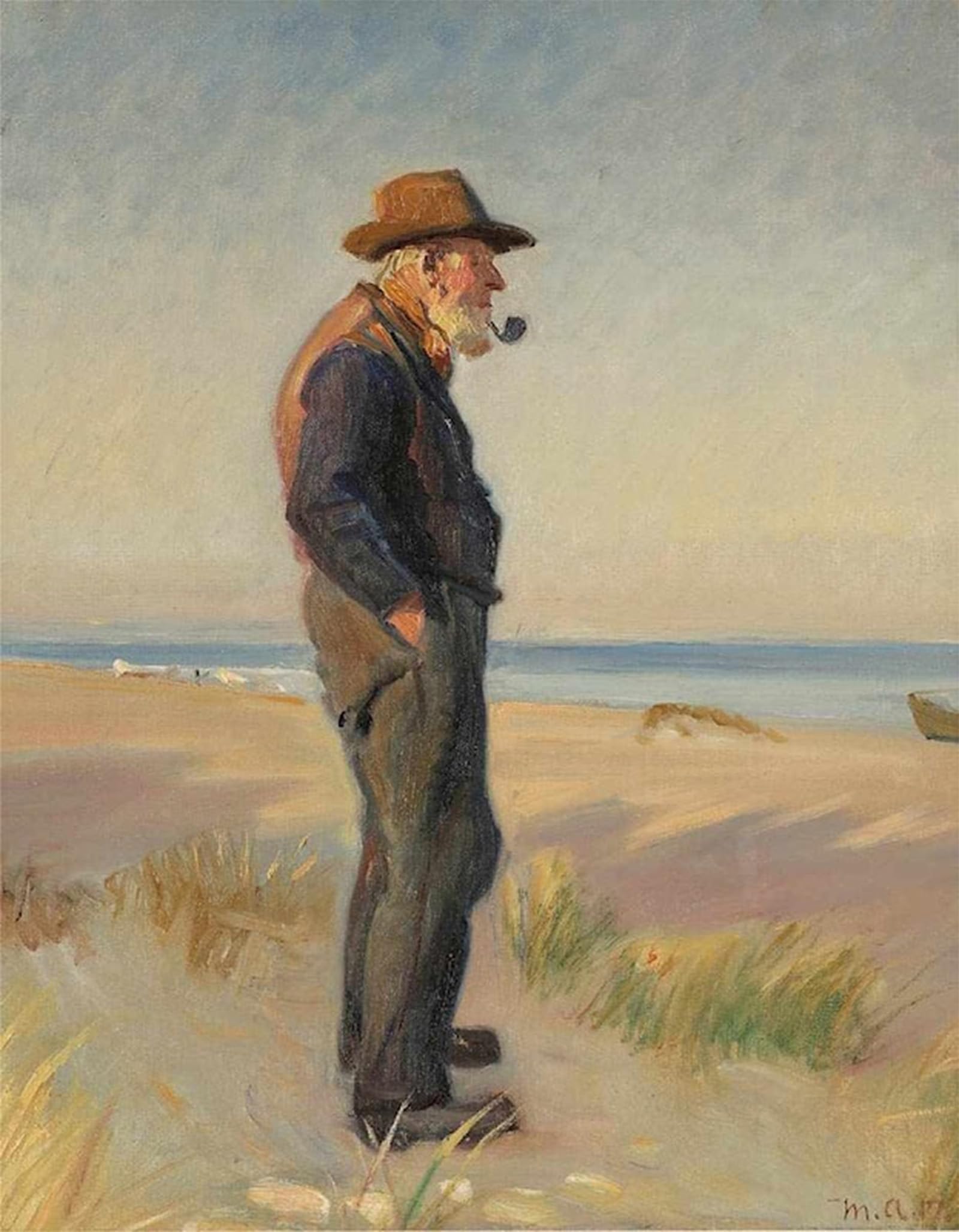 SERENDIPITP Aesthetic Poster Photo Wall Print Retro Picture Pipe Smoking Fishermen At Skagen Beach by Michael Peter Ancher Modern Wall Artwork for Home Decor 60x90cm