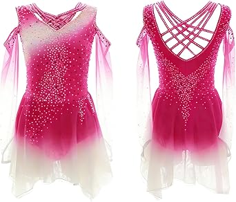 Ice Figure Skating Dress Girls Long Sleeves Competition Perform