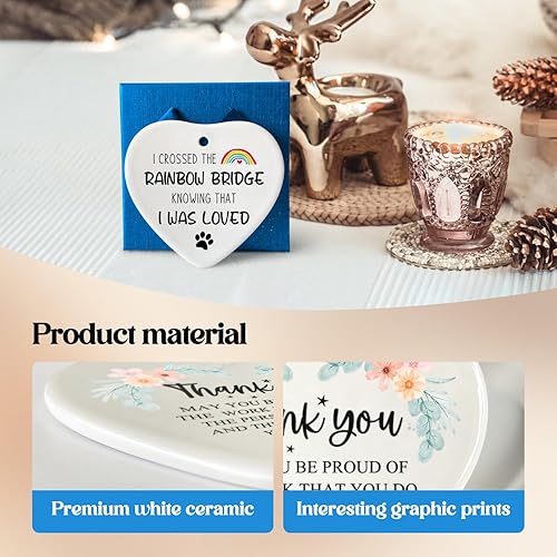 Miniatura 2 de Ymuklns Placa conmemorativa de corazón de cerámica con texto en inglés "I Crossed the Rainbow Bridge," Regalo conmemorativo para pérdida de simpatía