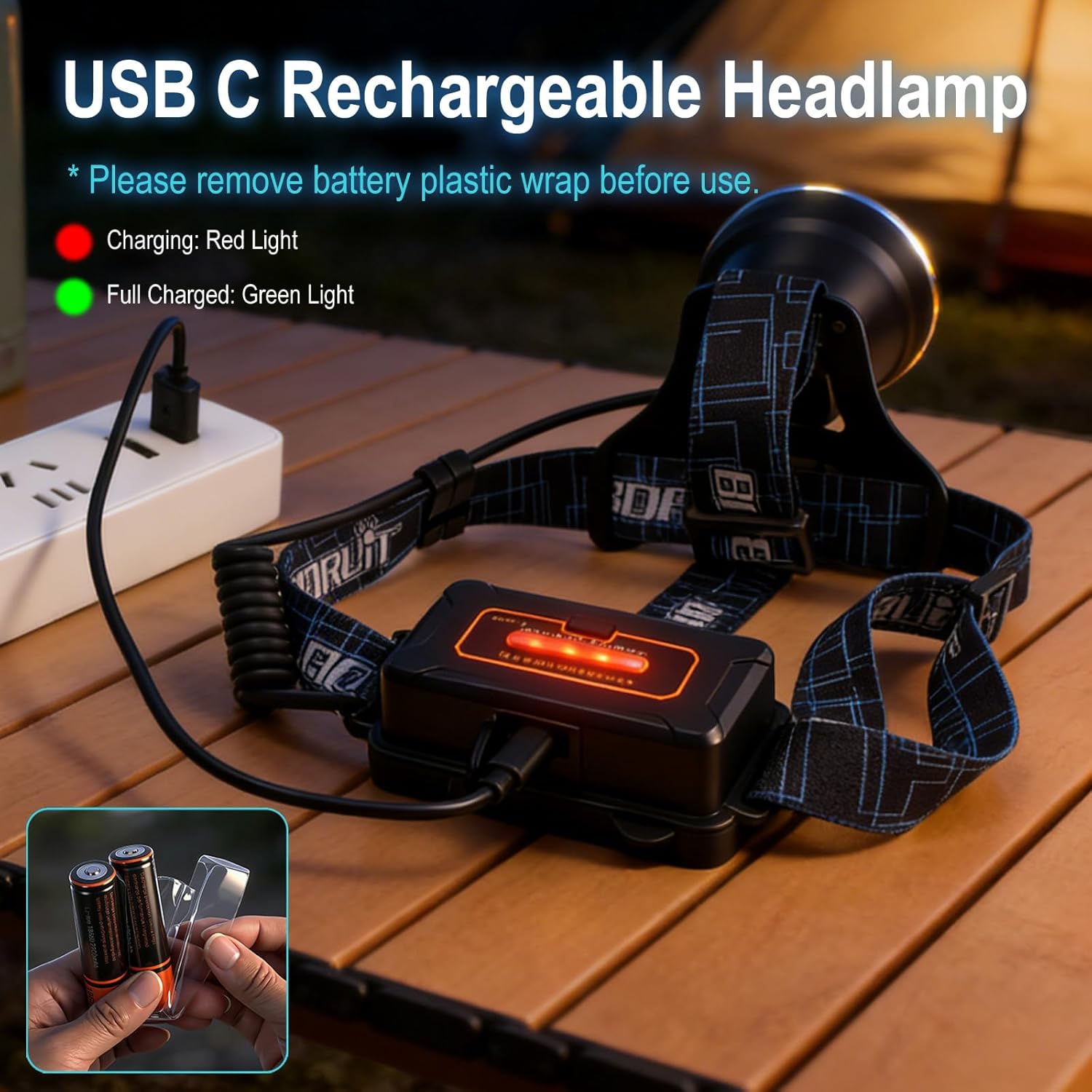 BORUIT B10 Rechargeable Headlamp Super Bright - 3 Modes LED Head Lamp Battery Powered, 90° Adjustable, USB C, Waterproof Head Light for Hardhat Camping Hiking Fishing