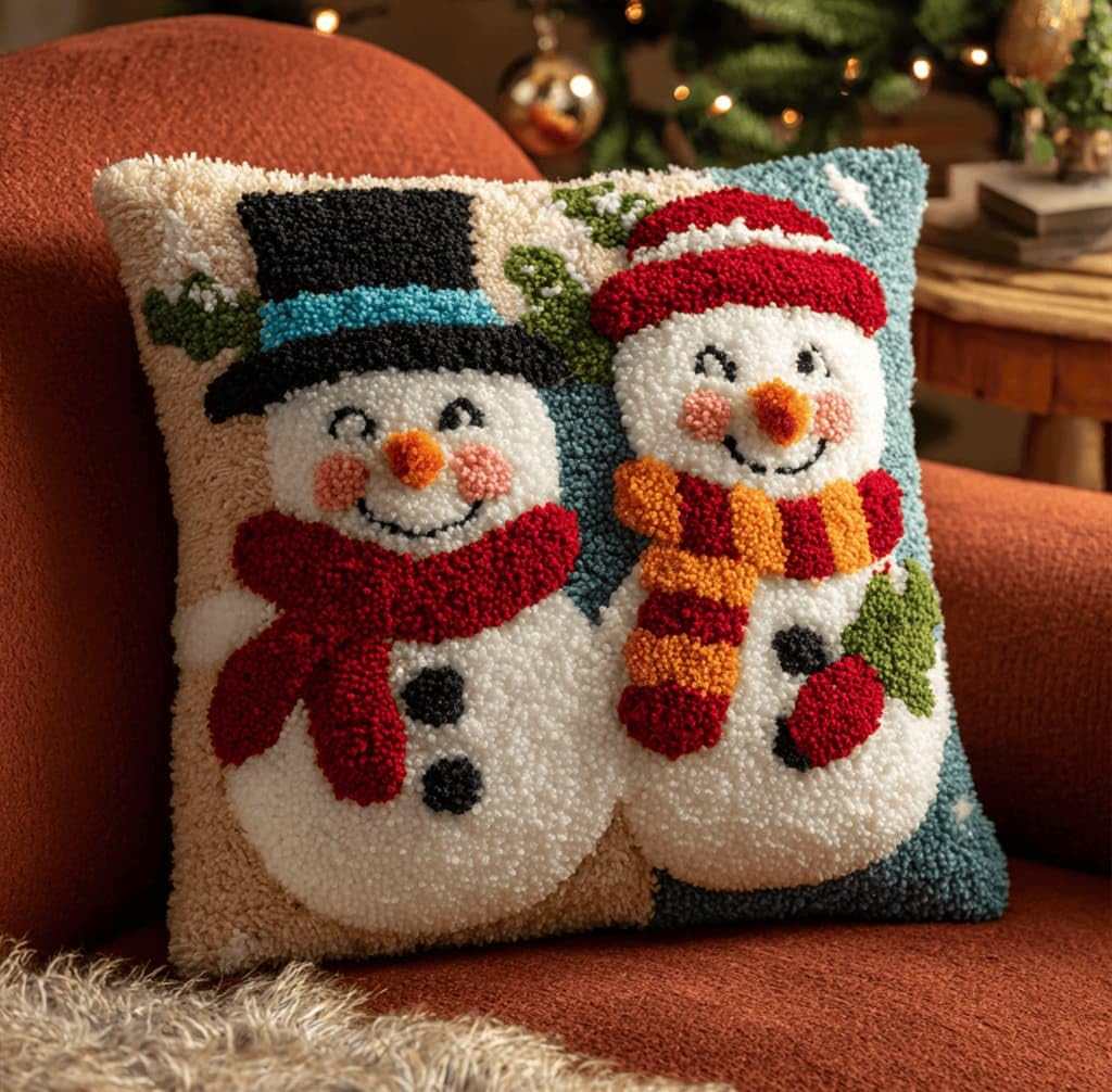 Kitquiver Latch Hook Cushion Kit,Snowman DIY Throw Pillow Cover 43X43Cm