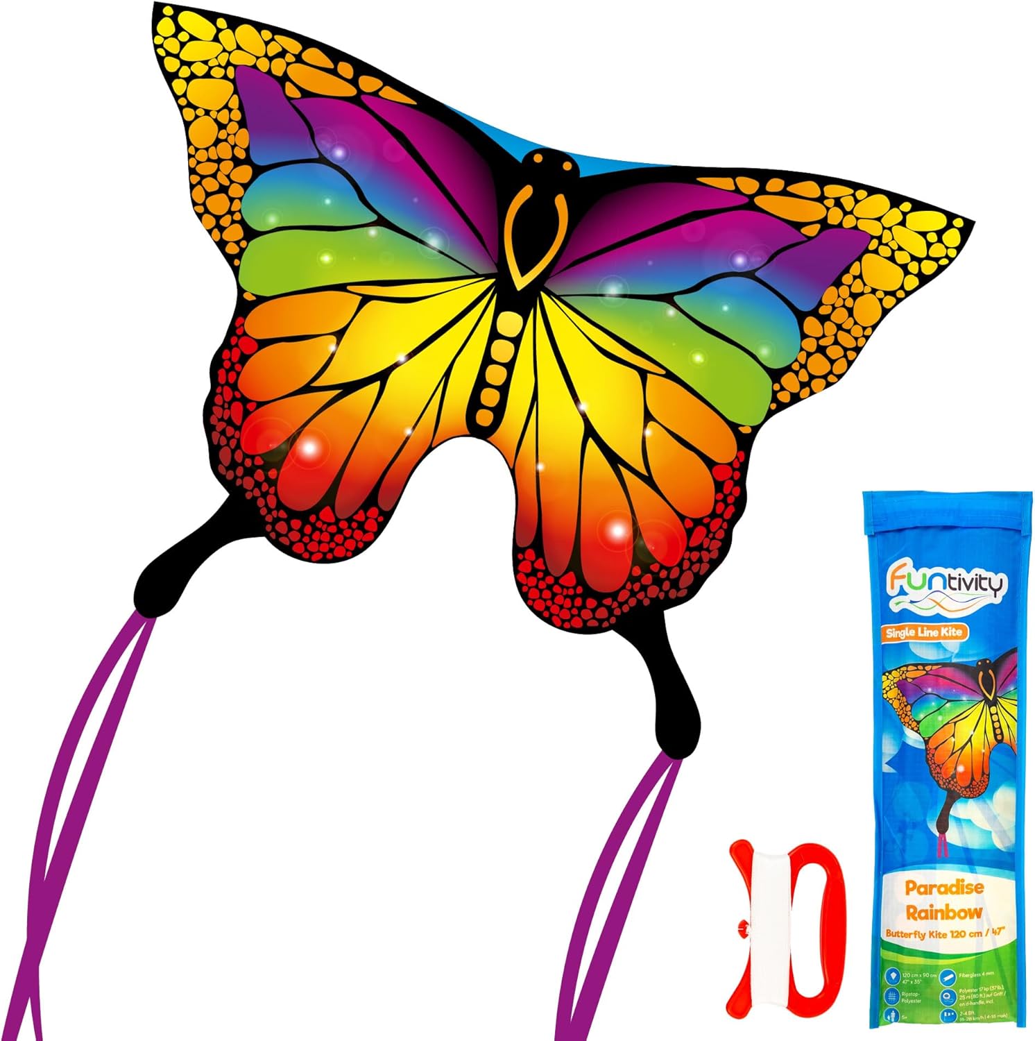 Children's Kite Single Line Kite for Climbing, Low Wind, Children from 5 Years, Includes 17kp Polyester Cord on Handle, 2-5 Bft