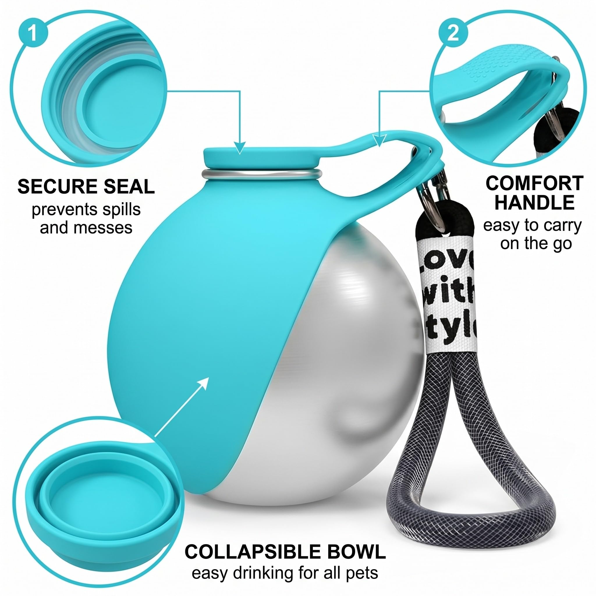 borraccia portatile per animali domestici 285ml acciaio inox anti perdite adatta per cani gatti e uscite all aperto