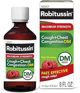 Robitussin Adult Maximum Strength Cough + Chest Congestion DM Max (8 fl. oz. Bottle), Non-Drowsy Cough Suppressant & Expec...