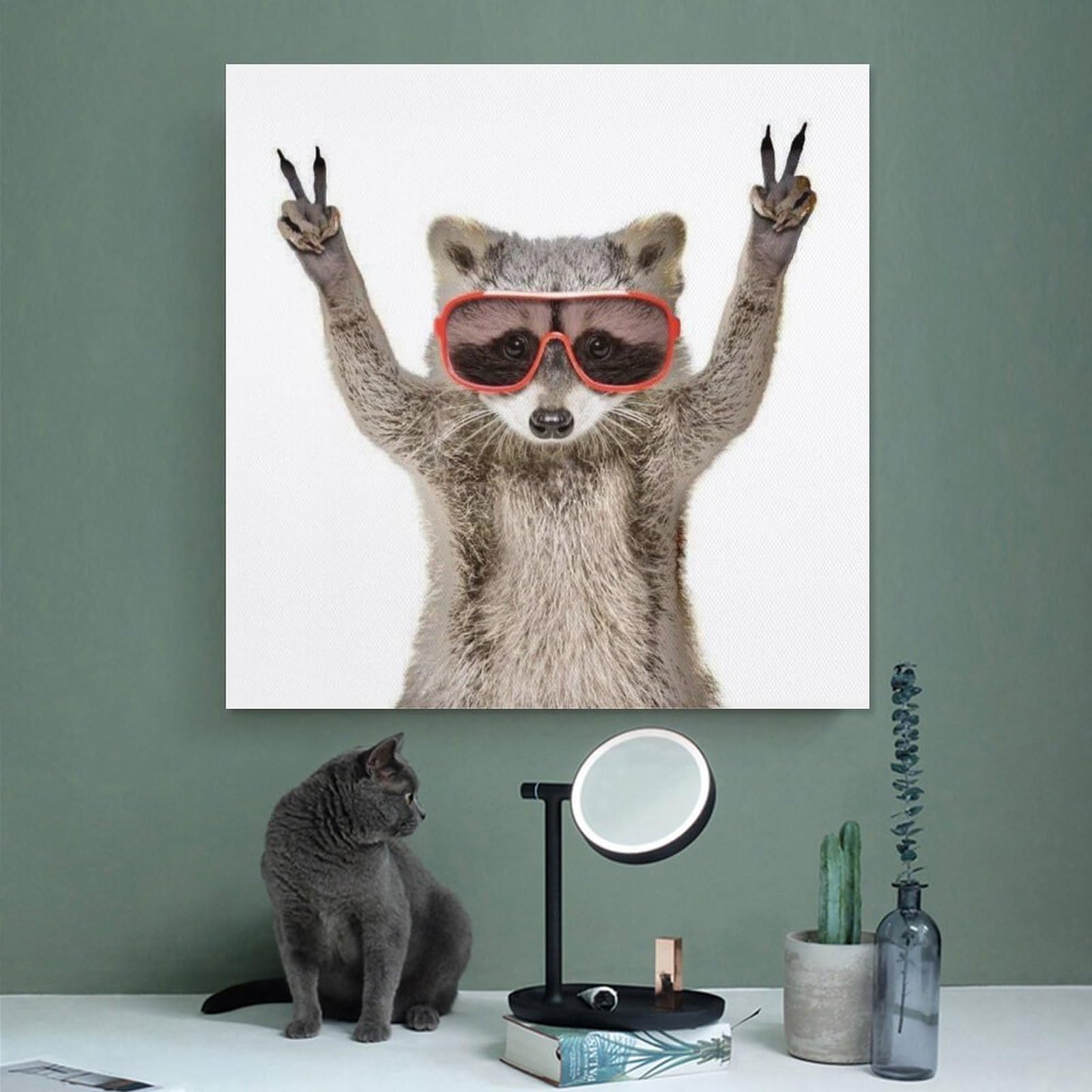 Amazon.co.jp: 絵画 サングラスをかけたアライグマインテリア 絵画 