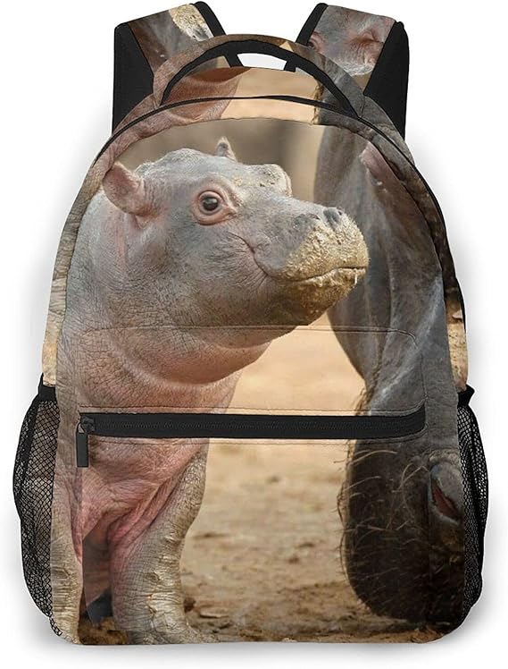 Amazon Co Jp Eilanna リュックサック カバ野生動物家族の口の上の水汚れを飲む バックパック 男女兼用 アウトドア旅行バッグ オシャレ 可愛い 通勤 通学用 軽量 シューズ バッグ