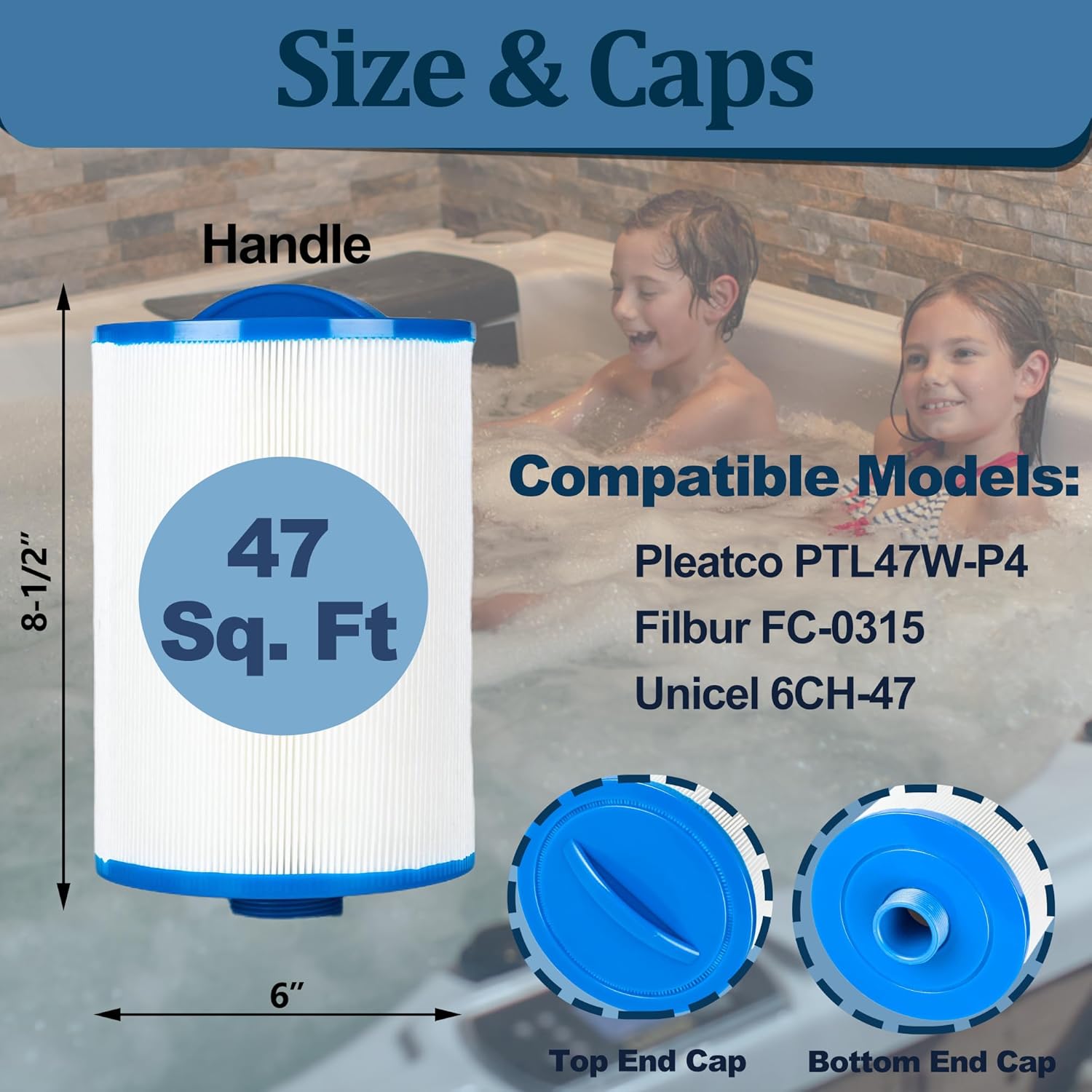 PTL47W-P4 Hot Tub Spa Filter Cartridge Compatible with Unicel 6CH-47, Filbur FC-0315, PTL47W, 373043 Spa Filter, XLS-607, 47 Sq. Ft, 2 Pack - Image 2