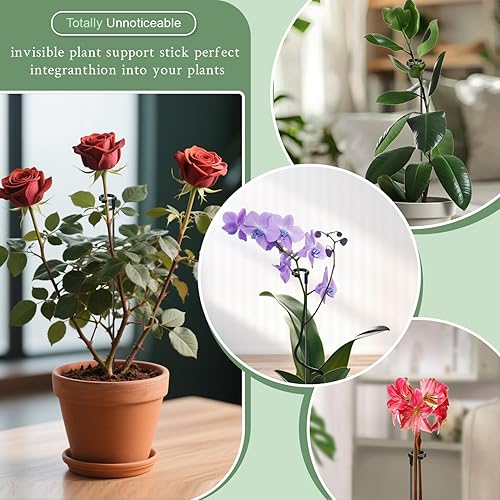 Vista 12 de SupKing - Estacas para plantas de 17 pulgadas y 11 pulgadas de longitud ajustable, 16 piezas de palo de orquídea verde con clips para interiores