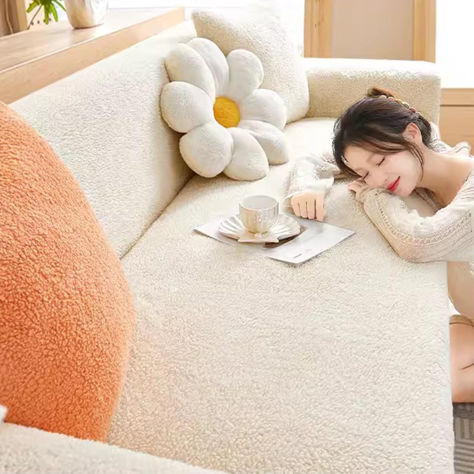 Housse de canapé élastique en peluche pour un salon chaleureux et un canapé en L propre