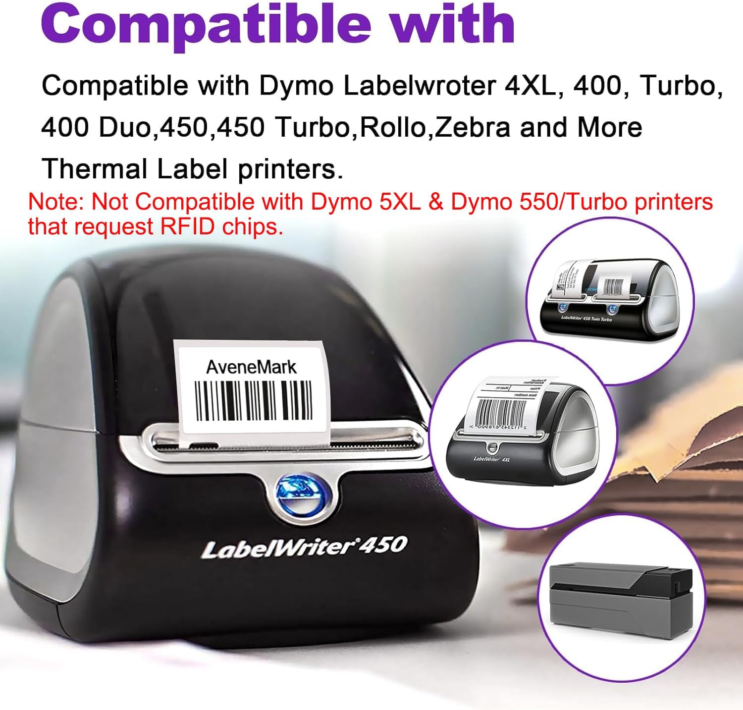 12 Rolls Compatible Direct Thermal Labels Replacement for DYMO 30334 (2-1/4" X 1-1/4") Barcode, AveneMark Address Postage Label Use with DYMO Labelwriter 450, 450 Turbo, 4XL Printers(1000 Labels/Roll)