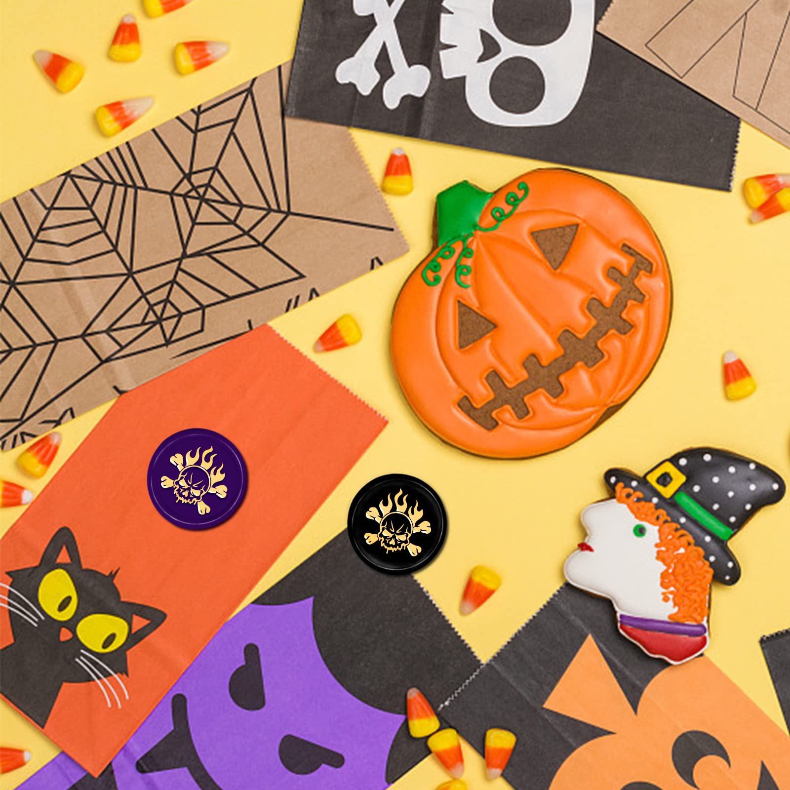CRASPIRE Halloween Wax Seal Stamp Sealing Wax Stamps Skull 30mm/1.18inch Removable Brass Head Sealing Stamp with Wooden Handle for Halloween Invitations Cards Gift Wrap - Image 4