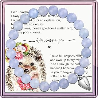 Im Sorry Gifts for Her Him Apology Gifts for Her Him Please Forgive Me Hedgehog Sorry Card Aquamarine Bracelet I'm Sorry Gift For Girlfriend Wife Friend Gift To Say Sorry