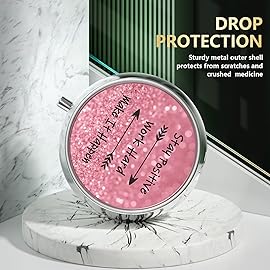 Nipichsha Pill Box, Small Pill Case for Purse & Pocket, Cute Travel Medicine Organizer, Portable Medicine Container Holder to Hold Vitamins, Medication, Fish Oil & Supplement, Work Hard