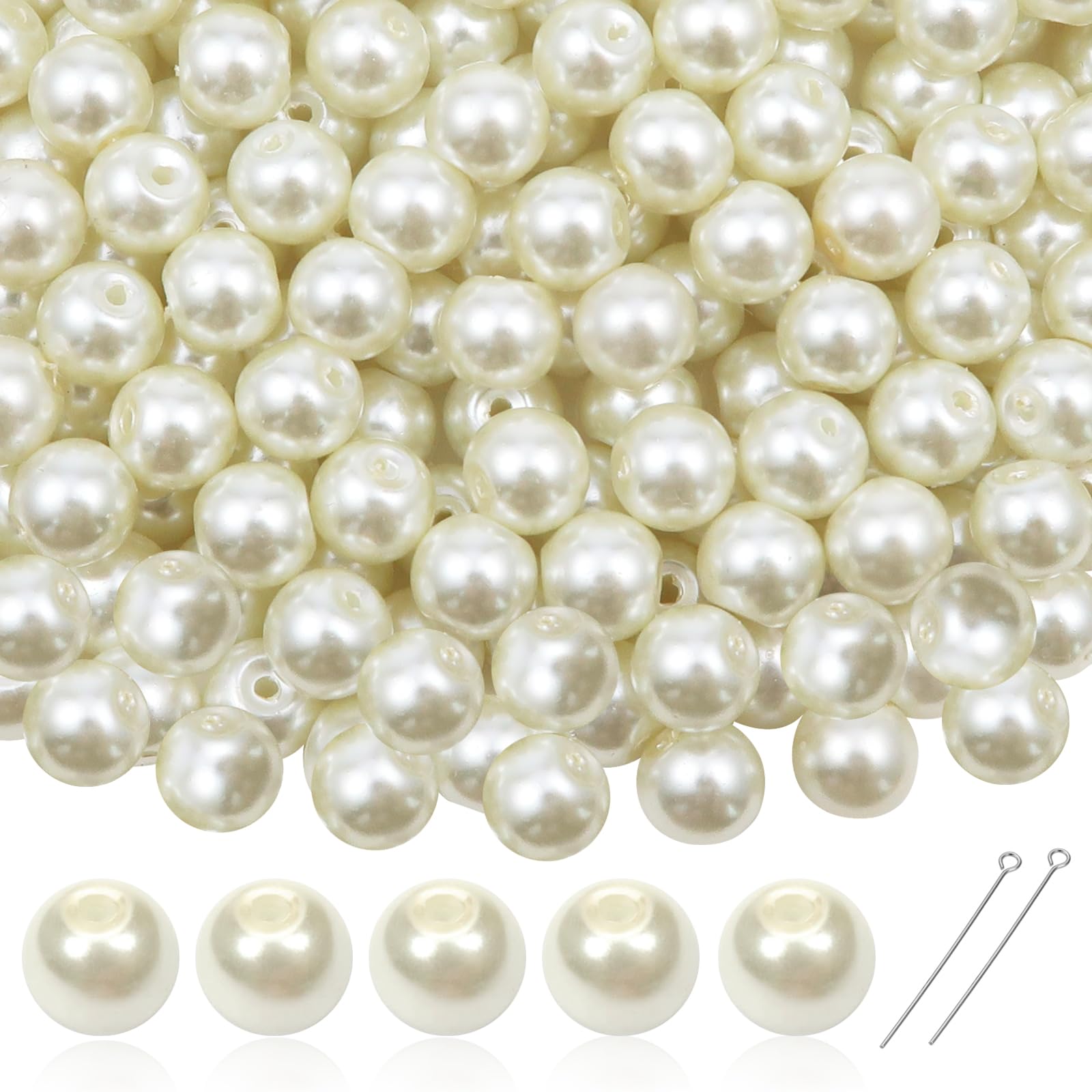 TOAOB 370pcs Beige Glass Pearl Beads 8mm Round Imitation Pearls