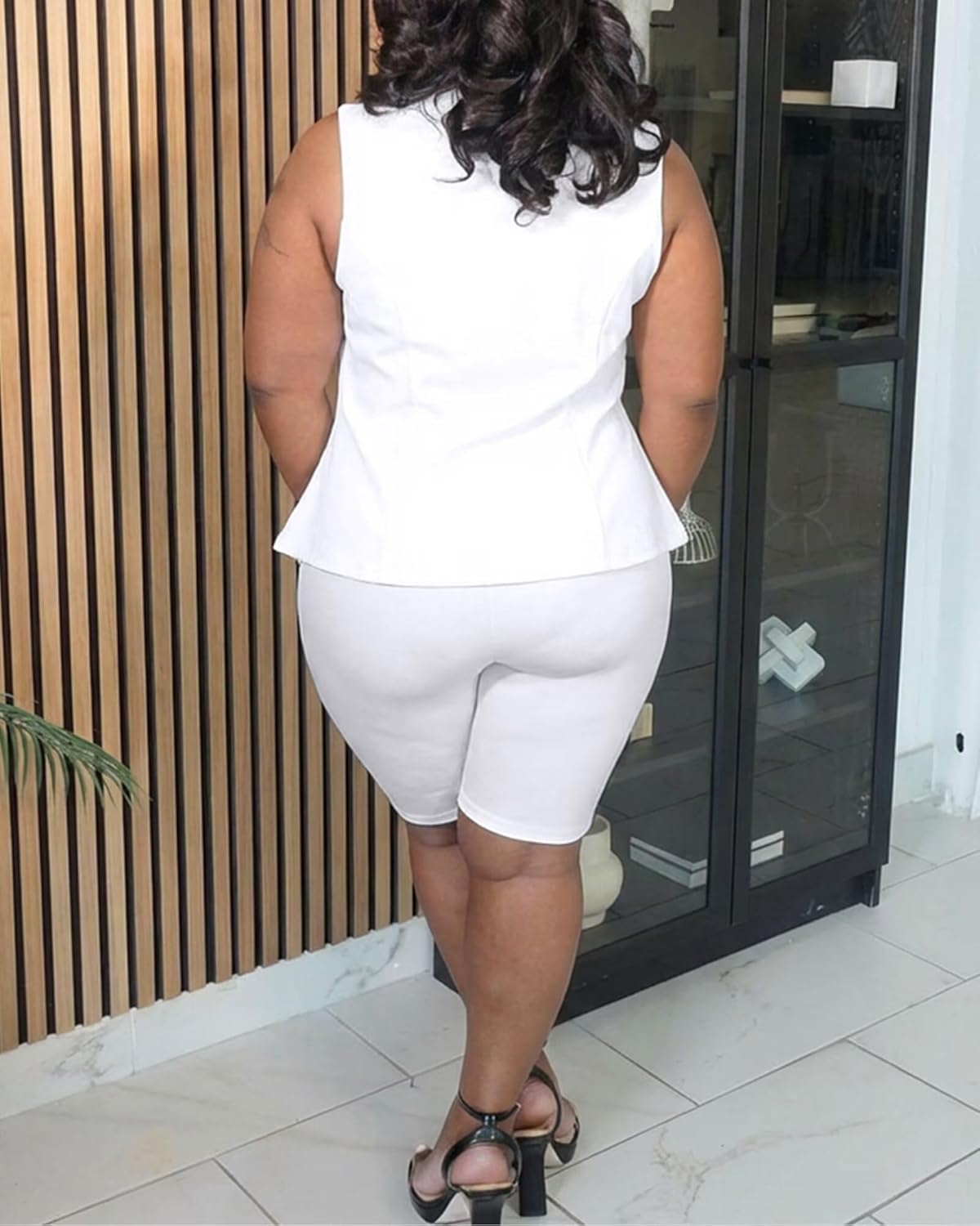 CXXQ Womens Plus Size Summer 2 Piece Sets Sleeveless Vacation Travel Outfits Vest Shorts Matching Sets Casual Business Suits