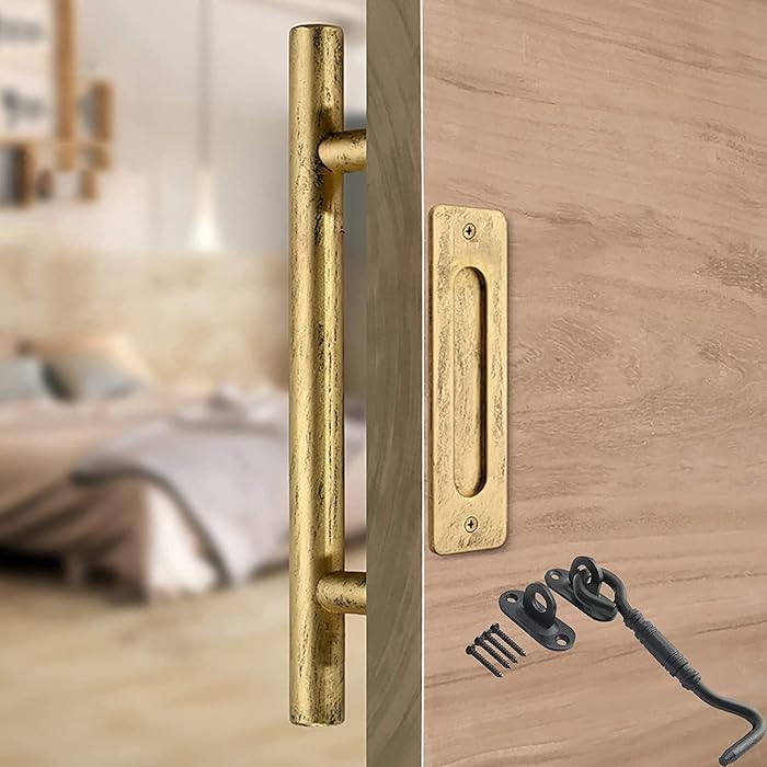 Buy 12 inch Barn Door Handle Distressed Gold Handmade Rustic Sliding