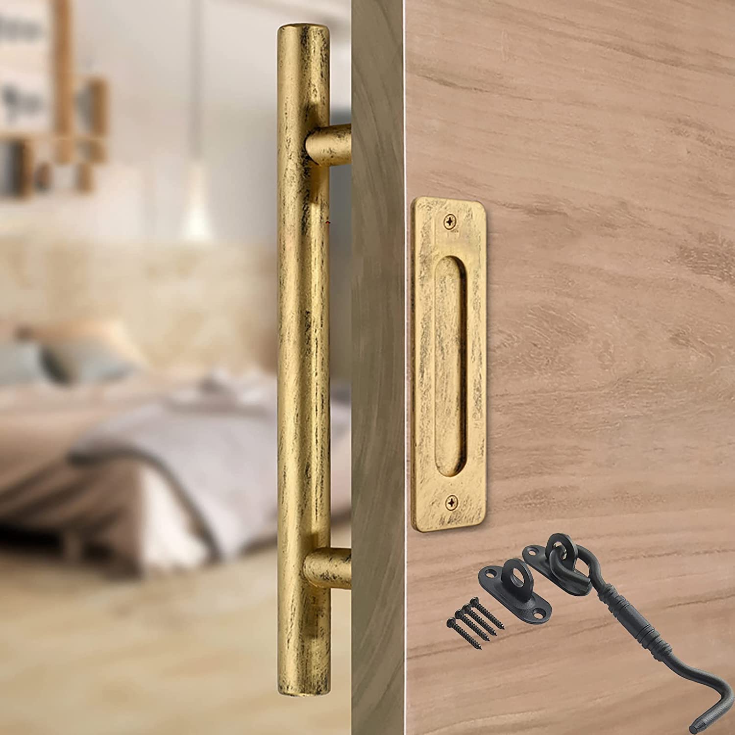 Buy 12 inch Barn Door Handle Distressed Gold Handmade Rustic Sliding