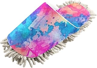 ZENWAWA Mop Slippers Blue Pink Colorful Print, Funny Slippers Dust Cleaner for Women Men Size:5-8