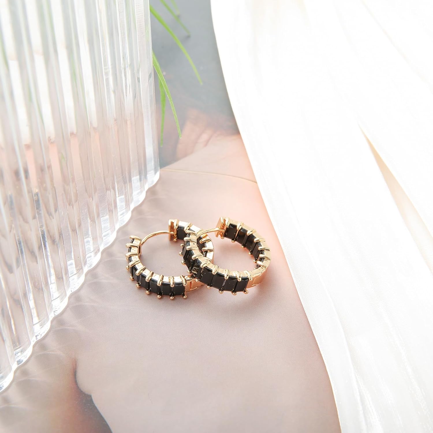 Lourny Crystal Hoop Earrings for Women, 18K Gold Plated Chunky CZ Hypoallergenic Trendy Lightweight Earring Multcolors Jewelry Gifts for Women - Image 6