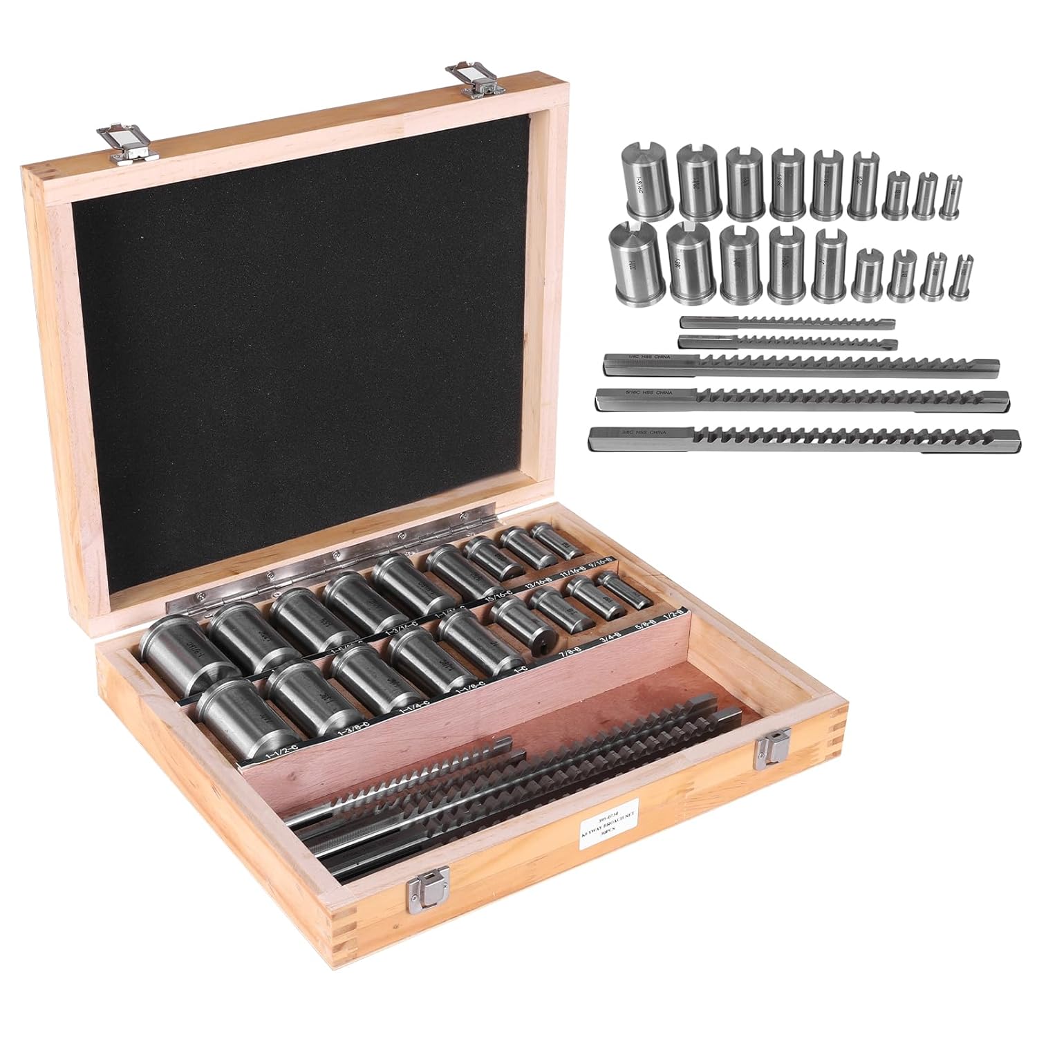 Keyway Broach Kit Metalworking Tool Bushing Spacer Set with 5 Broaches 18 Bushings 7 Shims 30pcs for Metalworking and Manufacturing