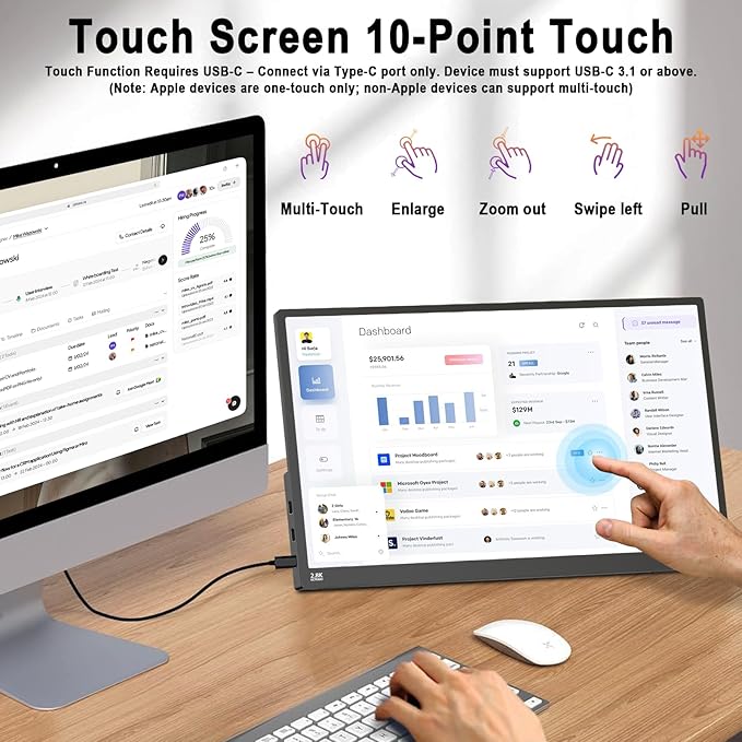 Monitor Portátil 15.6" 2.8K 100Hz Táctil, QHD 2880x1620 IPS miniatura 3
