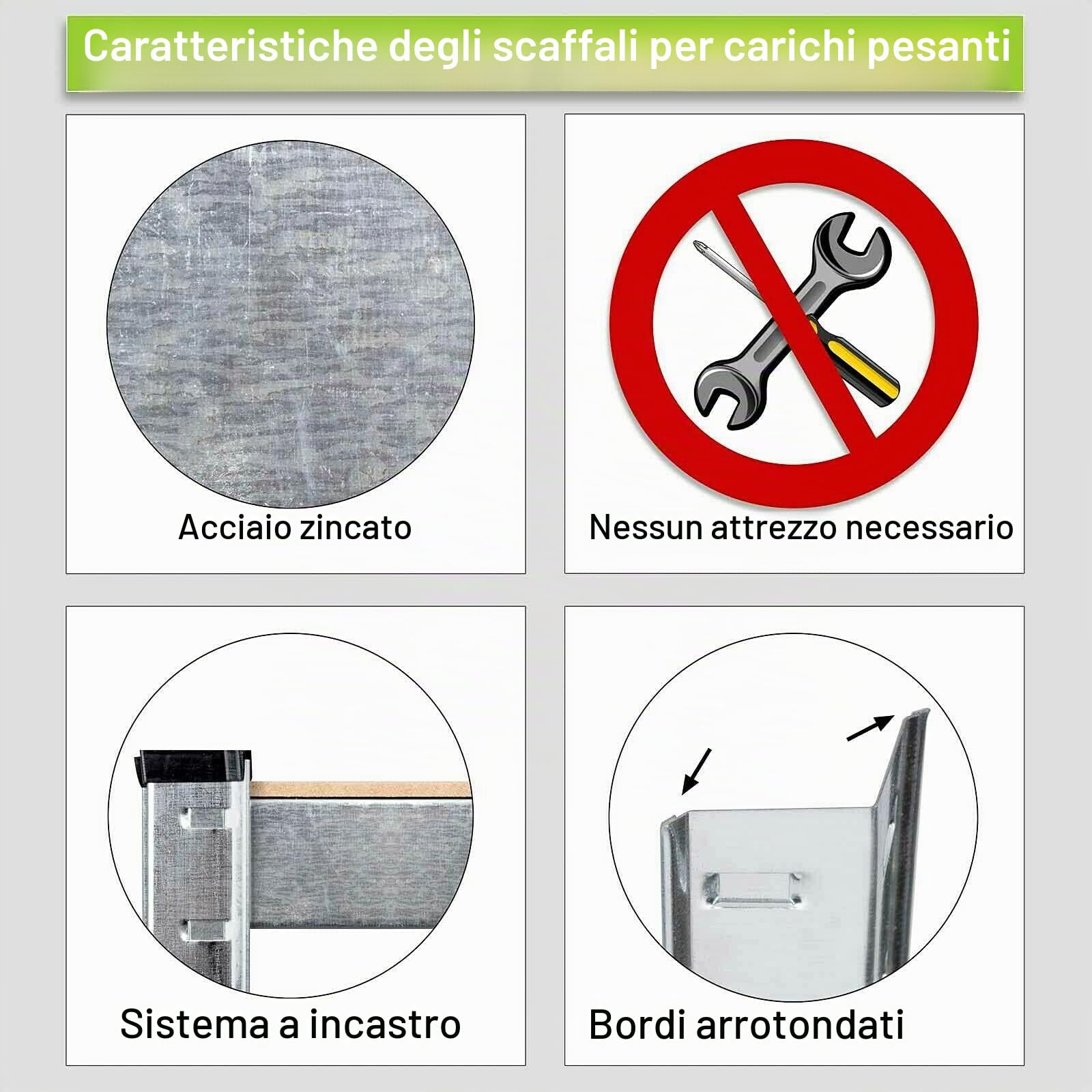 DayPlus Mensola per garage in metallo con scaffale per cuscinetti in metallo a 5 livelli, ripiani per seminterrati regolabili, ripiano in plug-in carico pesante 875kg 200x100x50cm zincato