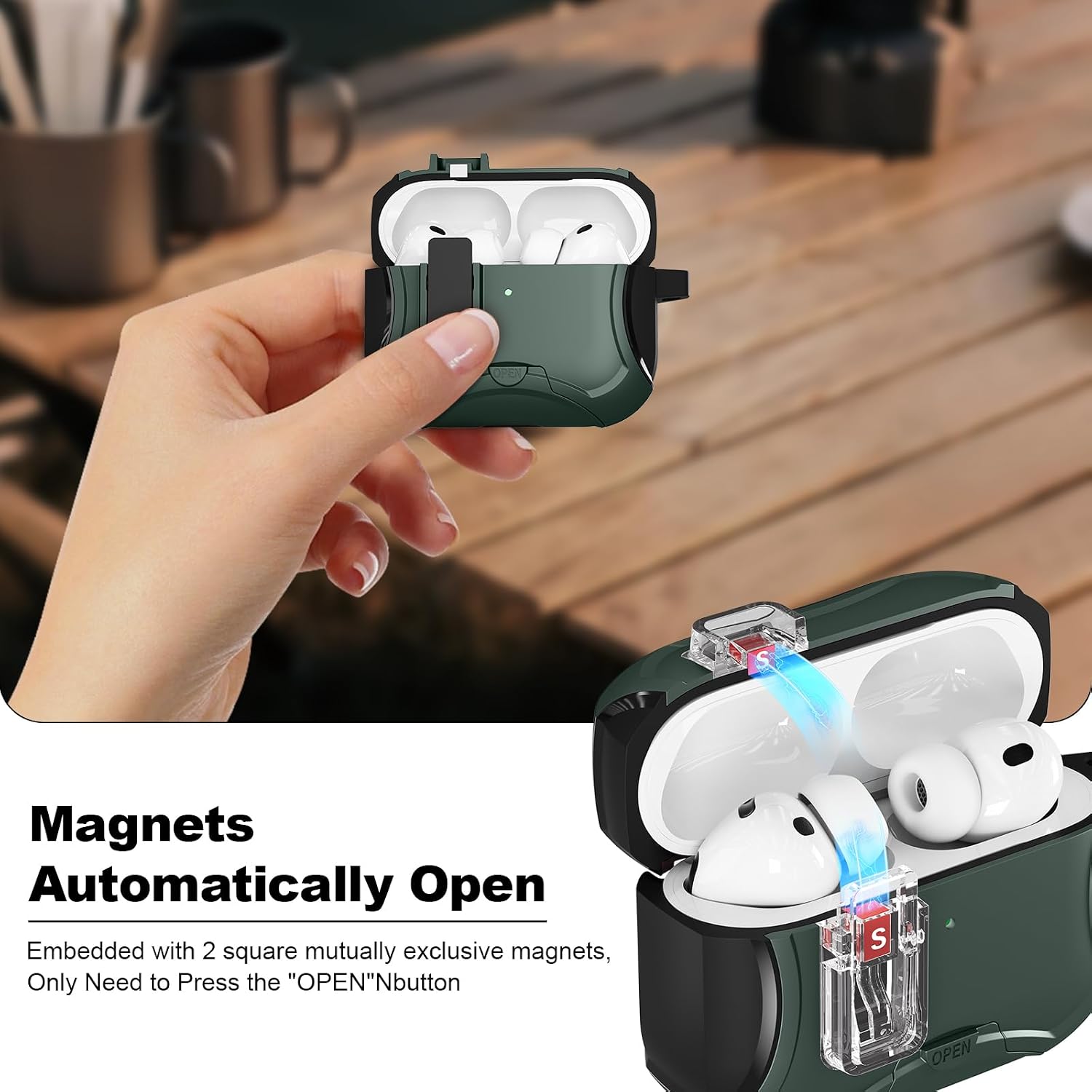 for AirPods Pro 3 Case (2025) with Secure Lock and Phone Stand (Dark Green)