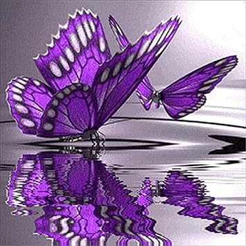 Cross Stitch Kits Stamped, OWN4B Purple Butterflies Printed Pattern 11CT 14.2x14.2 inch DIY Embroidery Kit Butterfly