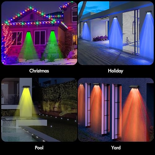 Miniatura 6 de sunlight encounter Luces solares de valla para decoración al aire libre, paquete de 6 luces solares impermeables para terraza, luces LED que cambian