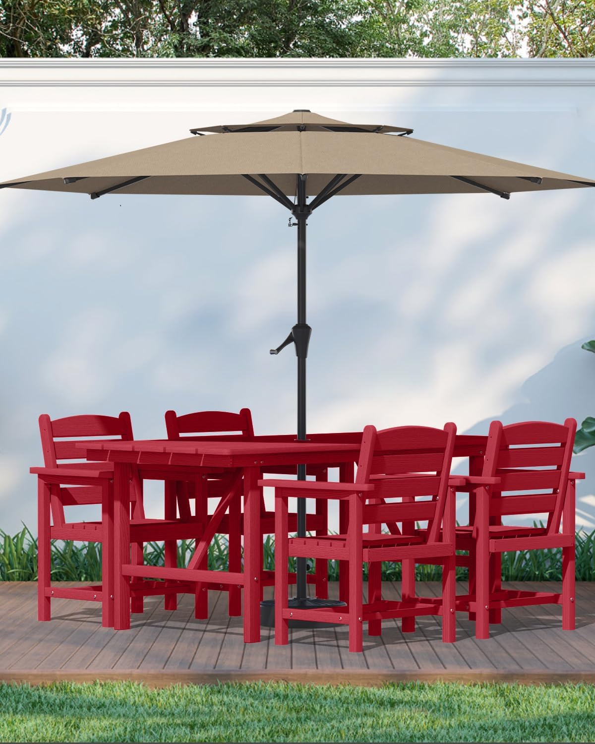 PLUUV Patio Dining Chair Set of 2, All Weather HDPE Outdoor Dining Chair with Wide Armrests & Ergonomic Design, Outdoor Patio Chairs for Backyard, Balcony, Reddish