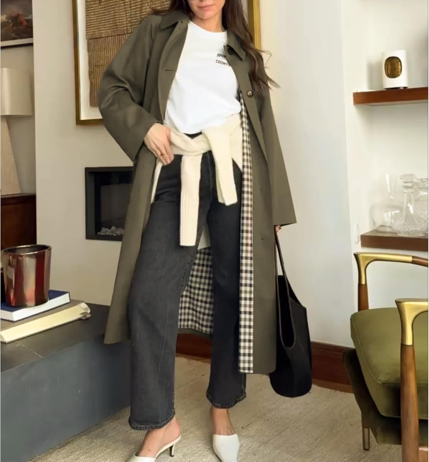 Songling Womens Long Trench Coat Single Breasted Oversized Windproof Trendy Fall Jacket Outerwear Coats - Image 7