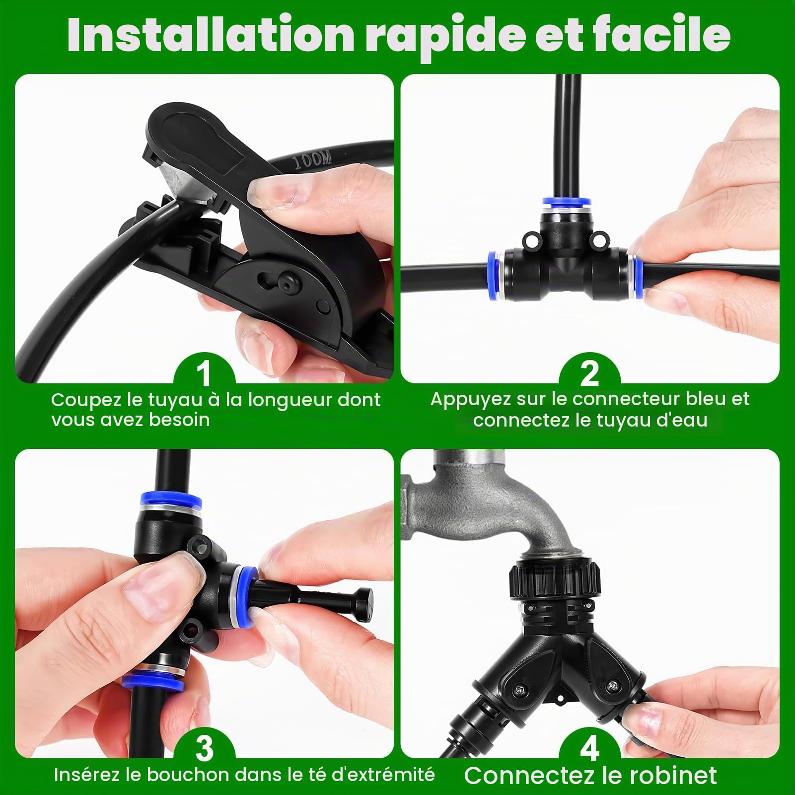 360° Curved Système D'Irrigation Jardin, 30M Kit Arrosage Automatique Avec Raccords Rapides, 24 Buses En Cuivre Orientables, Système D'Irrigation Goutte À Goutte Pour Plantes, Jardin, Pelouse Et Serre