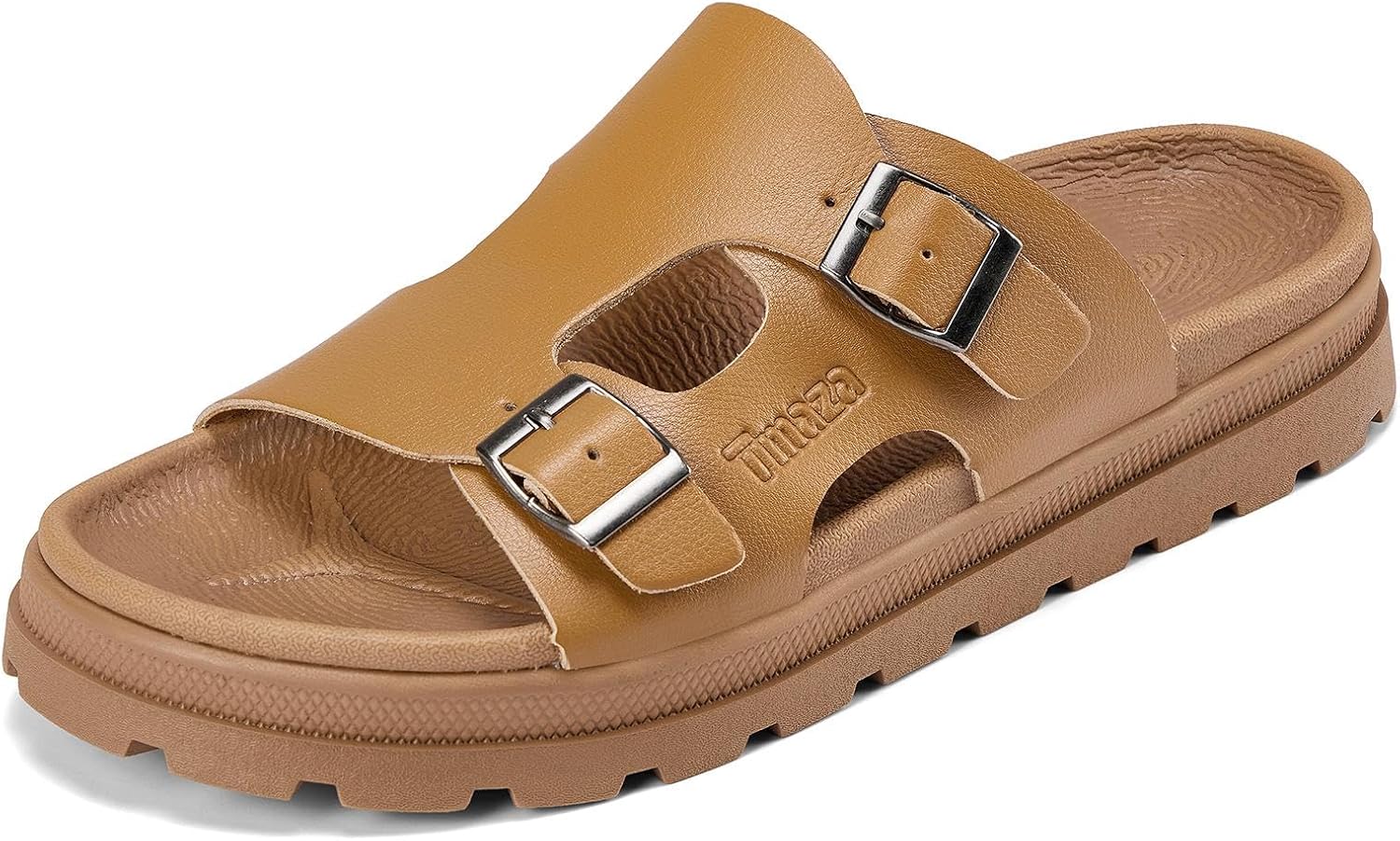 Mens Platform Sandals - Arch Support Adjustable Double Buckle Slides Non-Slip Slide Sandals for Daily Wear