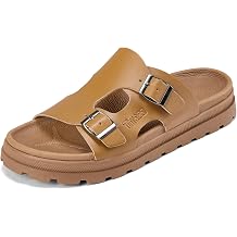 Mens Platform Sandals with Arch Support Adjustable Buckle Slides