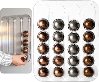 Nespresso Vertuo Pods Storage Organizer Wall Mounted | Side Mount Coffee Pod Stand Rack Holds up to 24 Espresso Capsules in 4 Rails, Acrylic, Save Space, 14.8x11.6x0.25 Inches