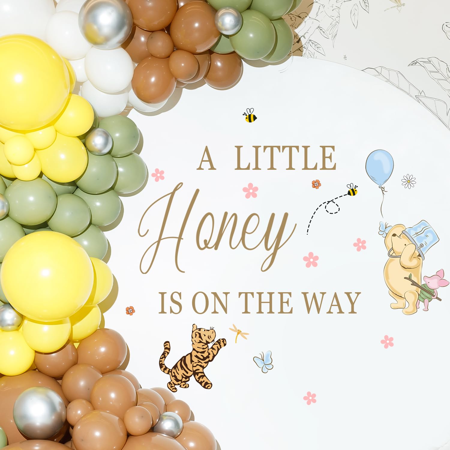 Winnie Baby Shower Decorations, Winnie Baby Shower Stickers,A Little Honey is On The Way, Gender Reveal Girl or Boy Babies Shower's Decal Sign, Babies