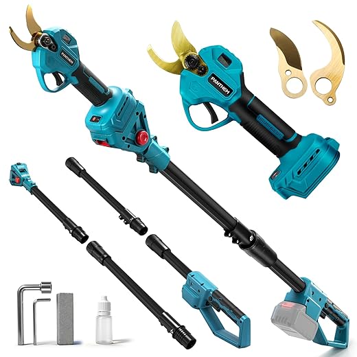 Cordless Electric Pruning Shears Compatible with Makita 18V 45mm Battery Sector with Telescopic Pole Professional Pole Garden Pruner with LCD for Gardening Vine (No Battery)