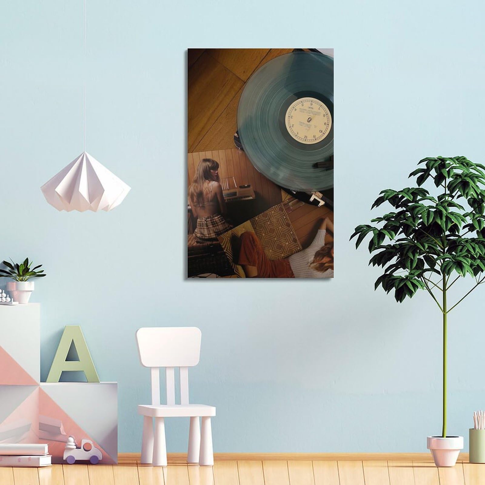 Turkusowa płyta winylowa z okładkami albumów sztuka ścienna, retro muzyka dekoracja do salonu i sypialni plakat dekoracyjny obraz płótno plakaty ścienne i obraz artystyczny druk nowoczesny rodzinny