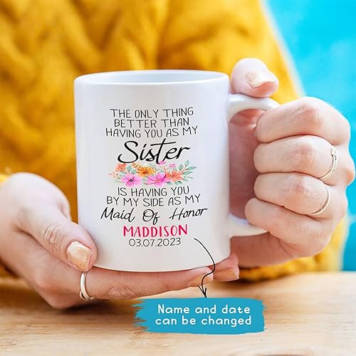 Miniatura 2 de Taza de café personalizada con propuesta de dama de honor, taza de regalo para hermana por mi lado como mi dama de honor, regalo para hermana amiga,