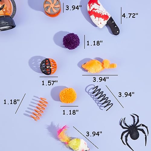 Miniatura 5 de Juego de 9 piezas de juguetes para gatos de Halloween, juguetes interactivos de hierba gatera, felpa, resorte y pelota para jugar y hacer ejercicio