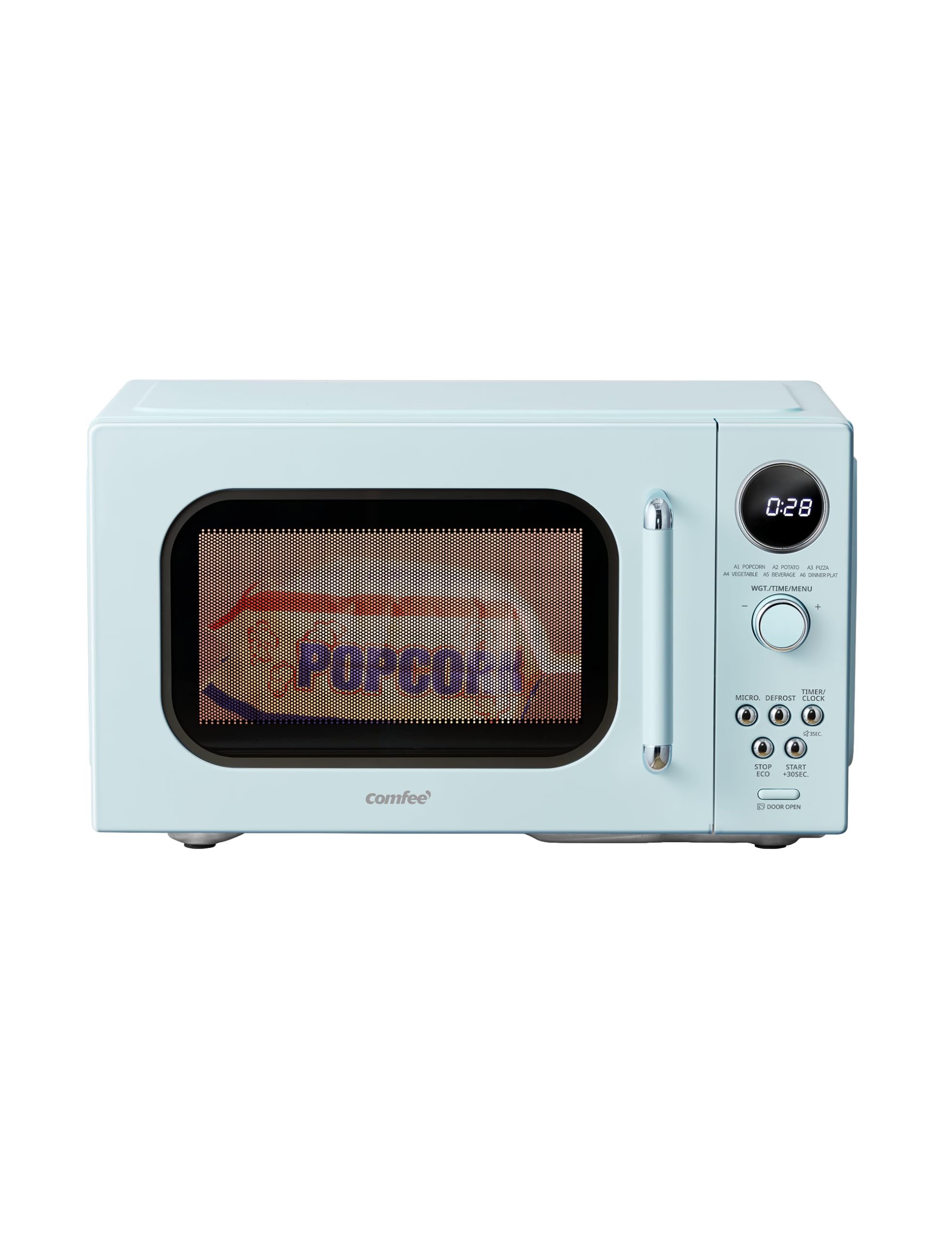 COMFEE Retro Ovens, Small 6 Auto Menus, 0.9 cu.ft Countertop Compact Microwaves with Multi-Stage Cooking, Mute Function, LED Digital, Green/900W, CMO-MMP02AA(GN), Green